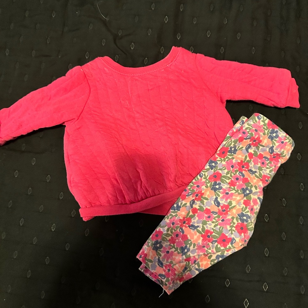 Pink Cable Knit Sweater and Floral Leggings Set